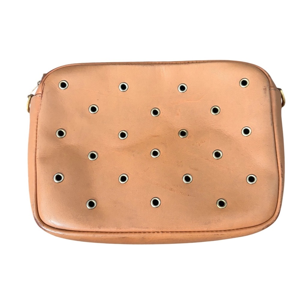 Clare V Tan Leather‎ Grommet Perforated Crossbody Bag Clutch Tan Gold Hardware